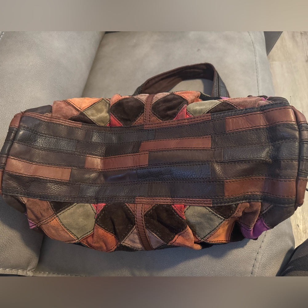 RARE Lucky Brand Boho Indie Multicolored Suede Leather Hobo Bag - Picture 4 of 10